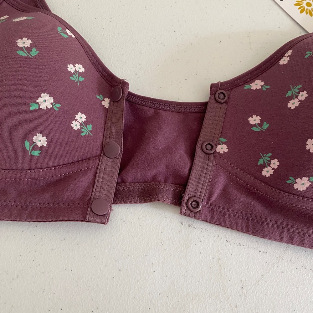 Daisy Cottagecore Front Closure Wireless Bra Women M Purple Floral Snap‎ Front - Picture 4 of 6